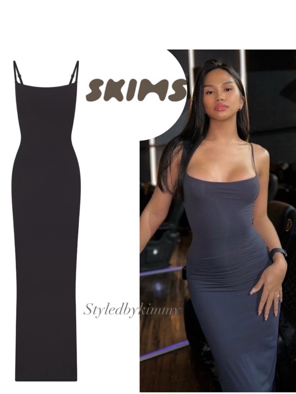 SKIMS Fits Everybody Long Slip Dress Onyx S NWT NEW Black